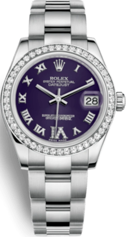 Rolex,Datejust 31 31mm,31mm,White Gold,Stainless Steel,Purple,Automatic,Day,48hours,178384,178384-0027