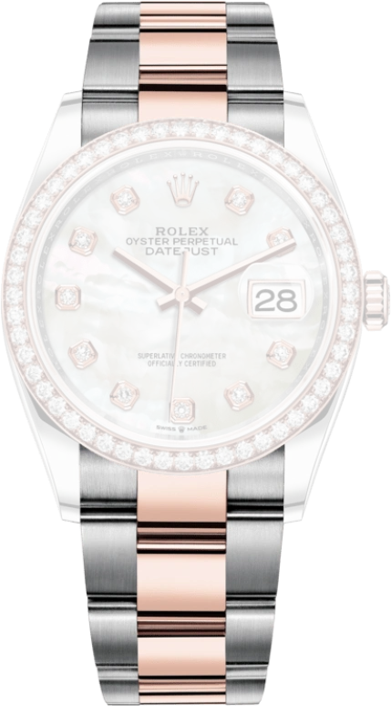 Rolex,Datejust 36 36mm,36mm,Rose Gold,Stainless Steel,White,Automatic,Day,70hours,126281RBR,126281RBR-0010