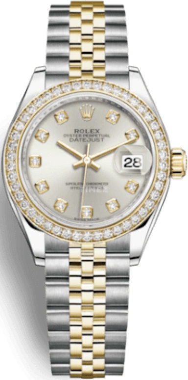 Rolex,Lady-Datejust 28mm,28mm,Yellow Gold,Oystersteel,Silver,Automatic,Day,55hours,279383RBR,279383RBR-0007