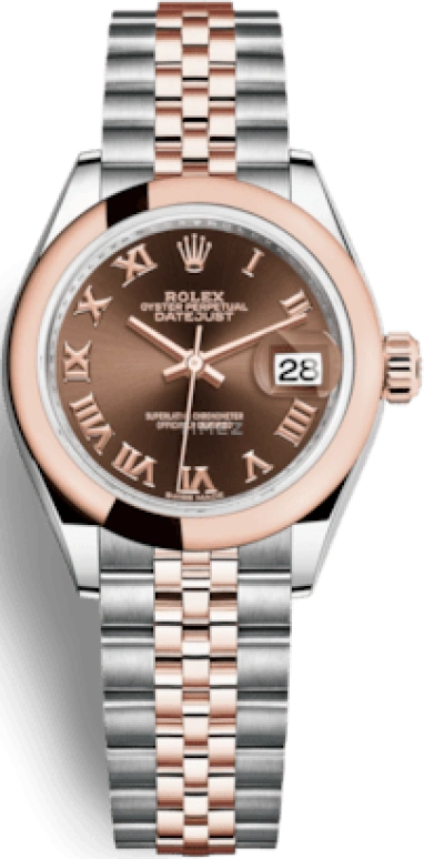 Rolex,Lady-Datejust 28mm,28mm,Rose Gold,Stainless Steel,Brown,Automatic,Day,55hours,279161,279161-0009