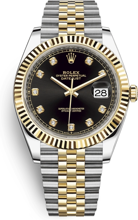 Rolex,Datejust 41 41mm,41mm,Yellow Gold,Stainless Steel,Black,Automatic,Day,70hours,126333,126333-0006
