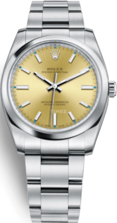 Rolex,Oyster Perpetual 34mm,34mm,Stainless Steel,Champagne,Automatic,48hours,In-house Caliber,114200,114200-0022