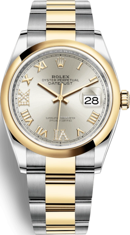 Rolex,Datejust 36 36mm,36mm,Yellow Gold,Stainless Steel,Silver,Automatic,Day,70hours,126203,126203-0032