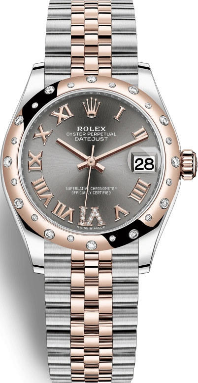 Rolex,Datejust 31 31mm,31mm,Rose Gold,Stainless Steel,Grey,Automatic,Day,55hours,278341RBR,278341RBR-0030