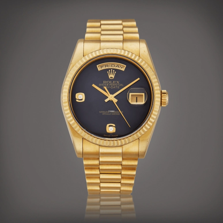 Rolex,Day-Date 36 36mm,36mm,Yellow Gold,Black,Automatic,Date,Day,118238 Onyx Arabic