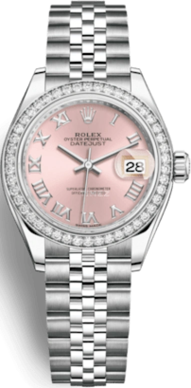 Rolex,Lady-Datejust 28mm,28mm,White Gold,Stainless Steel,Pink,Automatic,Day,55hours,279384RBR,279384RBR-0005