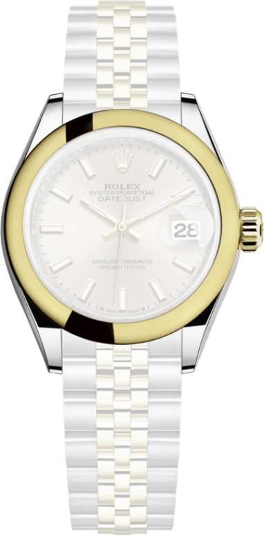 Rolex,Lady-Datejust 28mm,28mm,Yellow Gold,Stainless Steel,Silver,Automatic,Day,55hours,279163,279163-0019
