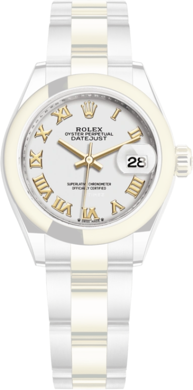Rolex,Lady-Datejust 28mm,28mm,Yellow Gold,Stainless Steel,White,Automatic,Day,55hours,279163,279163-0024
