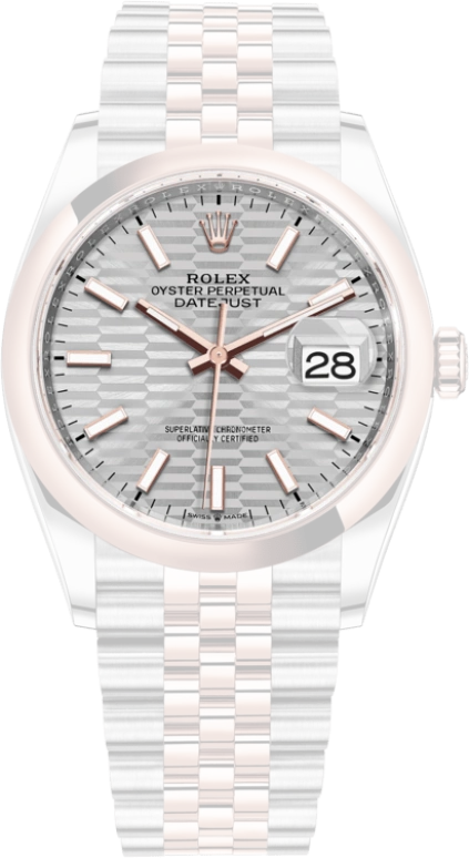 Rolex,Datejust 36 36mm,36mm,Rose Gold,Stainless Steel,Silver,Automatic,Day,70hours,126201,126201-0033