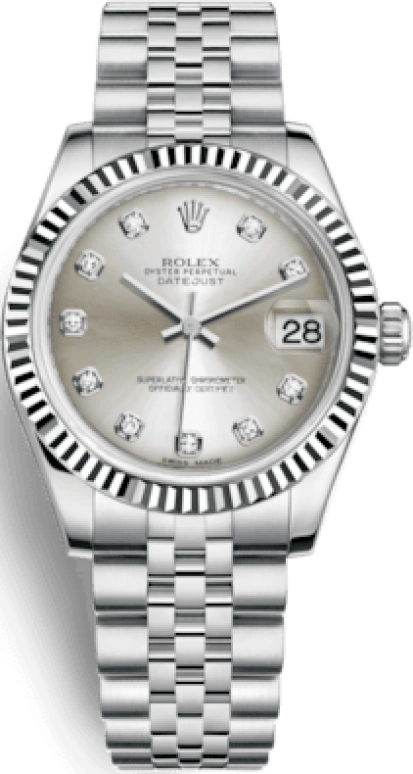 Rolex,Datejust 31 31mm,31mm,White Gold,Stainless Steel,Silver,Automatic,Day,48hours,178274,178274-0018