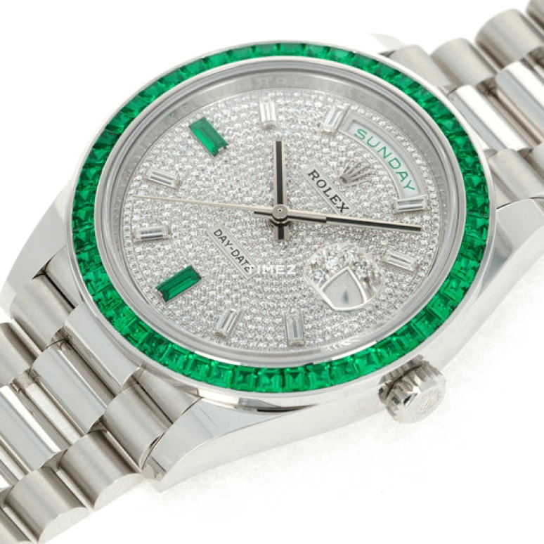 Rolex,Day-Date 40 40mm,40mm,Platinum,Silver White,Automatic,Date,Day,Mirka Federer,228396TEM