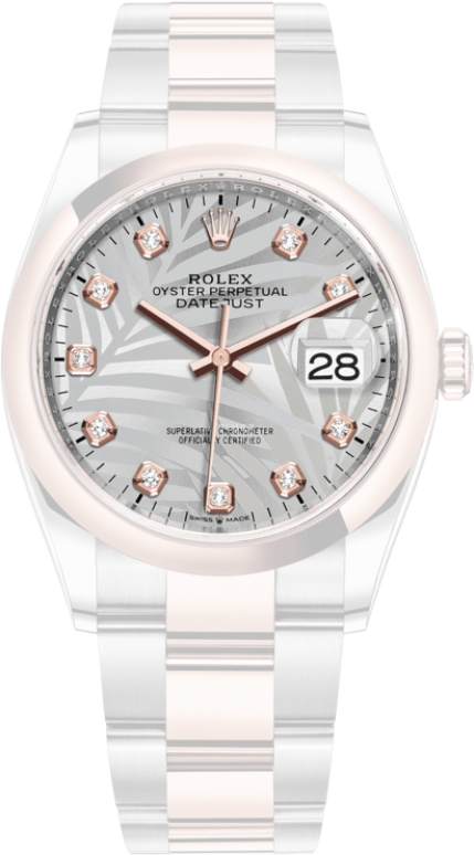 Rolex,Datejust 36 36mm,36mm,Rose Gold,Stainless Steel,Silver,Automatic,Day,70hours,126201,126201-0038