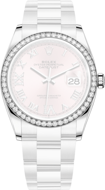 Rolex,Datejust 36 36mm,36mm,White Gold,Stainless Steel,Pink,Automatic,Day,70hours,126284RBR,126284RBR-0024