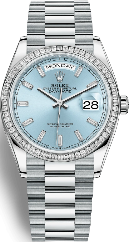 Rolex,Day-Date 36 36mm,36mm,Platinum,Ice Blue,Automatic,Date,Day,128396TBR,128396TBR-0003