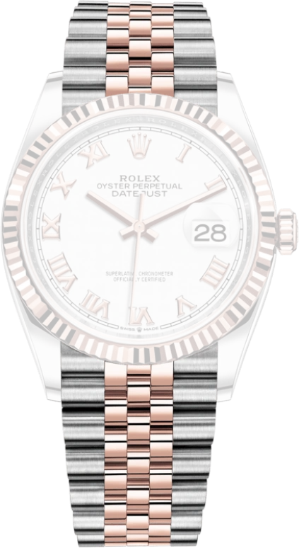 Rolex,Datejust 36 36mm,36mm,Rose Gold,Stainless Steel,White,Automatic,Day,70hours,126231,126231-0015