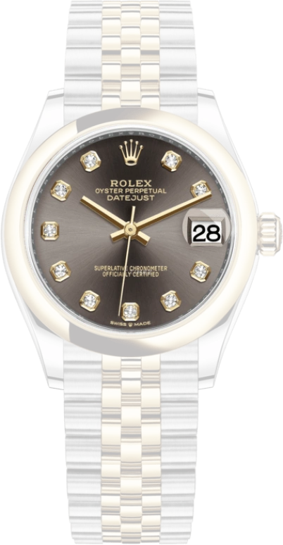 Rolex,Datejust 31 31mm,31mm,Yellow Gold,Stainless Steel,Grey,Automatic,Day,55hours,278243,278243-0022