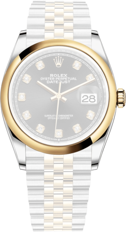 Rolex,Datejust 36 36mm,36mm,Yellow Gold,Stainless Steel,Black,Automatic,Day,70hours,126203,126203-0021