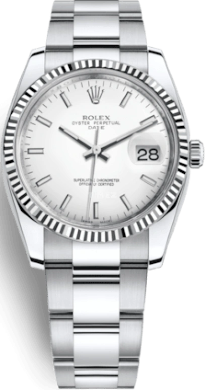 Rolex,Date 34mm,34mm,White Gold,Stainless Steel,White,Automatic,Day,48hours,115234,115234-0003