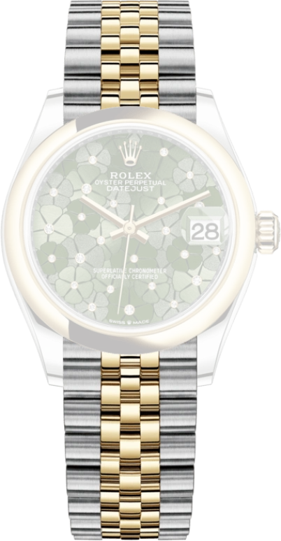 Rolex,Datejust 31 31mm,31mm,Yellow Gold,Stainless Steel,Green,Automatic,Day,55hours,278243,278243-0032