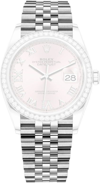 Rolex,Datejust 36 36mm,36mm,White Gold,Stainless Steel,Pink,Automatic,Day,70hours,126284RBR,126284RBR-0023