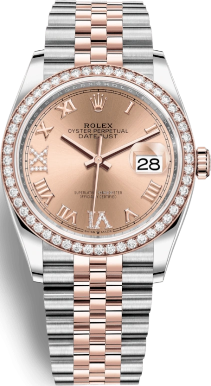 Rolex,Datejust 36 36mm,36mm,Rose Gold,Stainless Steel,Rose,Automatic,Day,70hours,126281RBR,126281RBR-0015