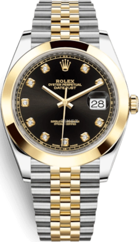Rolex,Datejust 41 41mm,41mm,Yellow Gold,Stainless Steel,Black,Automatic,Day,70hours,126303,126303-0006