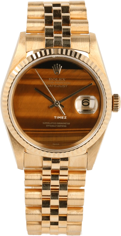 Rolex,Datejust 36 36mm,36mm,Yellow Gold,Black,Brown,Yellow,Automatic,Day,48hours,16238 Tiger Eye