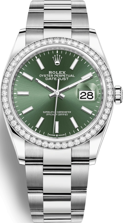 Rolex,Datejust 36 36mm,36mm,White Gold,Stainless Steel,Green,Automatic,Day,70hours,126284RBR,126284RBR-0044