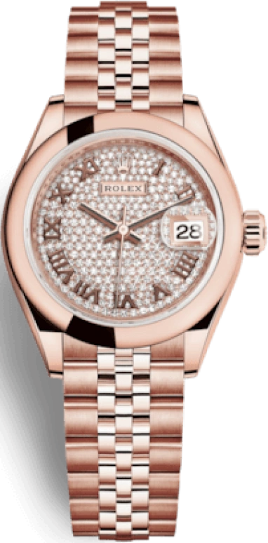 Rolex,Lady-Datejust 28mm,28mm,Rose Gold,Silver,Rose Gold,Automatic,Day,55hours,279165,279165-0024