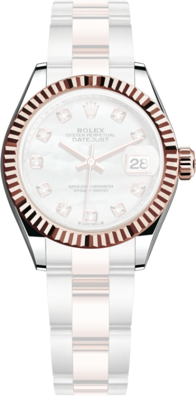 Rolex,Lady-Datejust 28mm,28mm,Rose Gold,Stainless Steel,White,Automatic,Day,55hours,279171,279171-0014