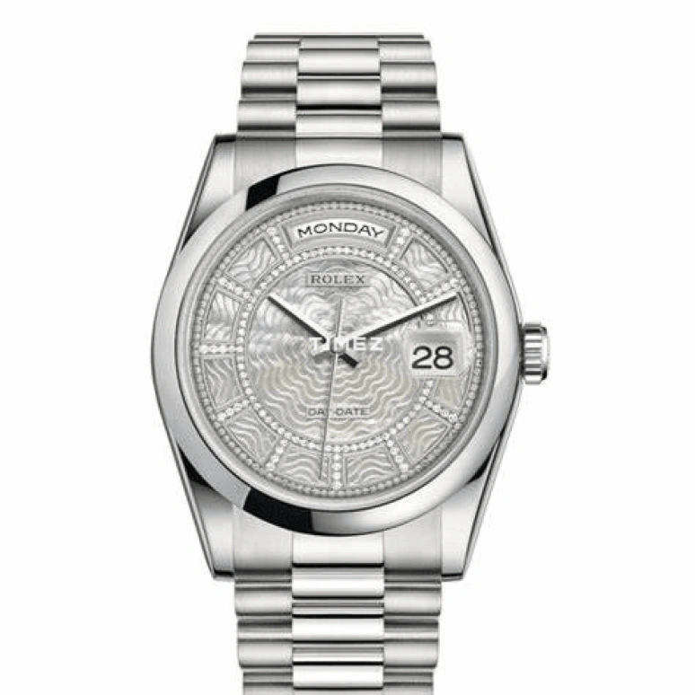 Rolex,Day-Date 36 36mm,36mm,Platinum,White,Automatic,Date,Day,118206,118206-0122