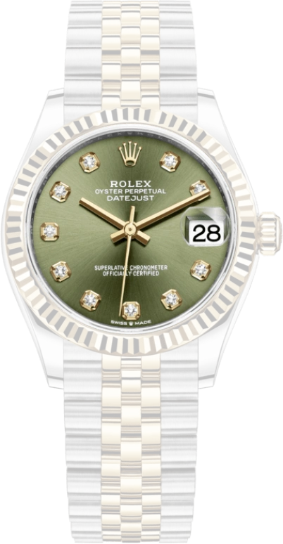 Rolex,Datejust 31 31mm,31mm,Yellow Gold,Stainless Steel,Green,Automatic,Day,55hours,278273,278273-0030