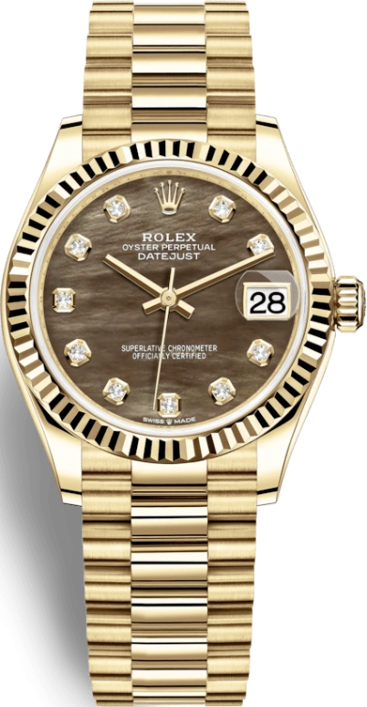 Rolex,Datejust 31 31mm,31mm,Yellow Gold,Black,Automatic,Day,55hours,278278,278278-0038