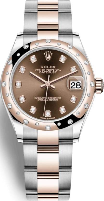 Rolex,Datejust 31 31mm,31mm,Rose Gold,Stainless Steel,Brown,Automatic,Day,55hours,278341RBR,278341RBR-0027