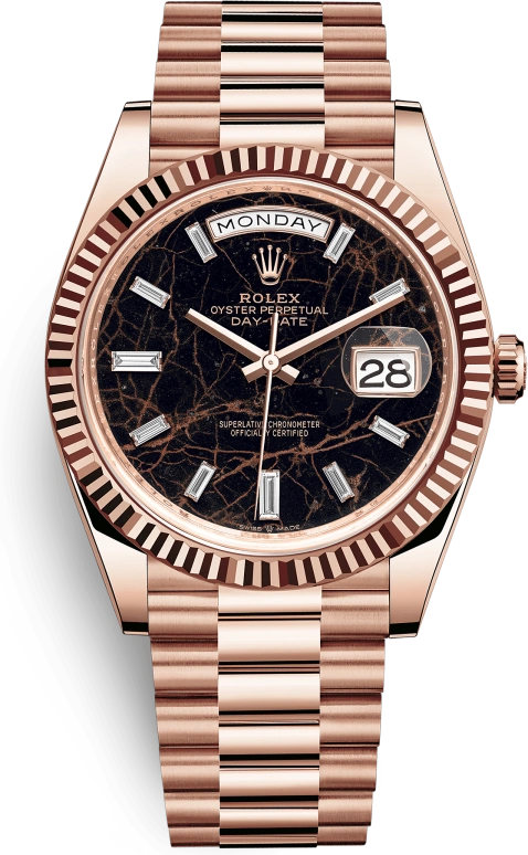 Rolex,Day-Date 40 40mm,40mm,Rose Gold,Black,Automatic,Date,Day,228235,228235-0045
