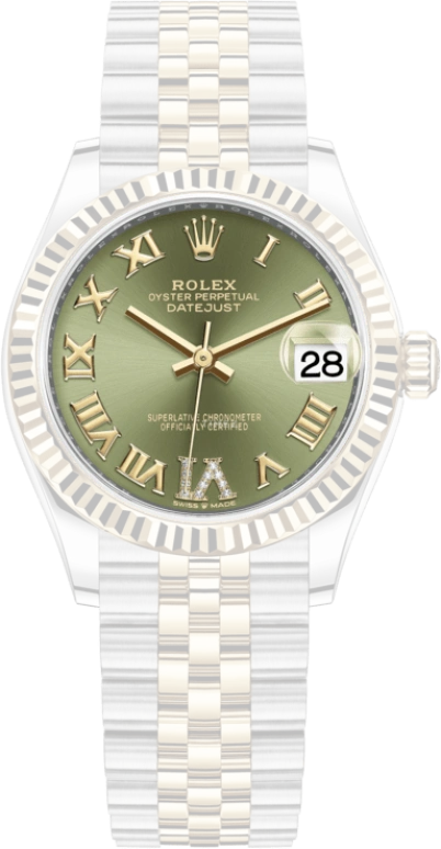 Rolex,Datejust 31 31mm,31mm,Yellow Gold,Stainless Steel,Green,Automatic,Day,55hours,278273,278273-0016