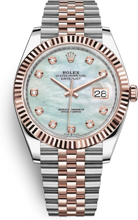 Rolex,Datejust 41 41mm,41mm,Rose Gold,Stainless Steel,White,Automatic,Day,70hours,126331,126331-0014