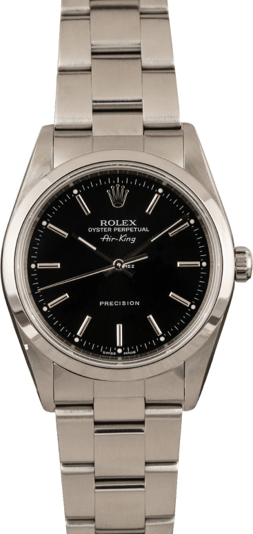 Rolex,Air King 34mm,34mm,Stainless Steel,Black,Automatic,48hours,In-house Caliber,14000M,14000M-Black