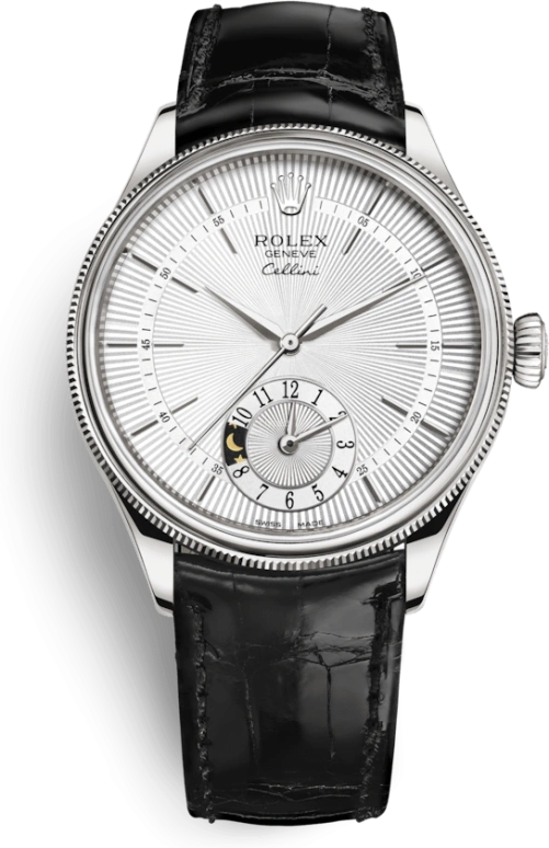 Rolex,Cellini 39mm,39mm,White Gold,Silver,Automatic,Dule Time,48hours,50529,50529-0006