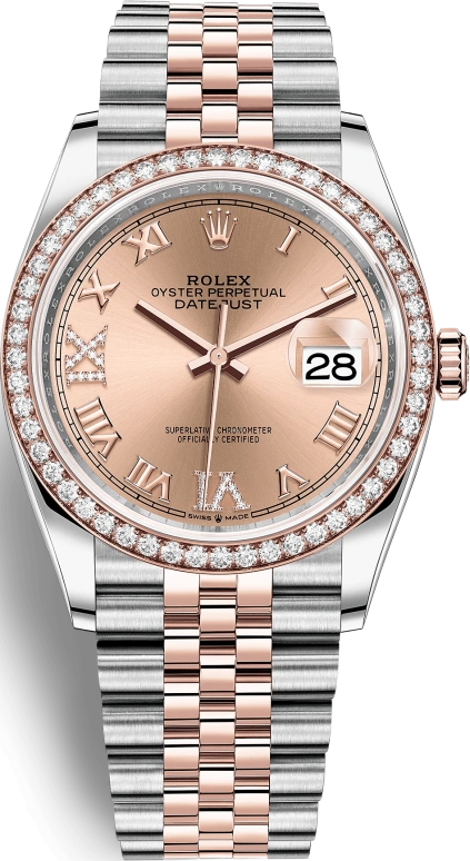 Rolex,Datejust 36 36mm,36mm,Rose Gold,Stainless Steel,Rose,Automatic,Day,70hours,126281RBR,126281RBR-0015