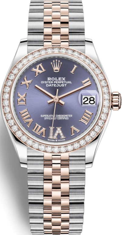Rolex,Datejust 31 31mm,31mm,Rose Gold,Stainless Steel,Purple,Automatic,Day,55hours,278381RBR,278381RBR-0020