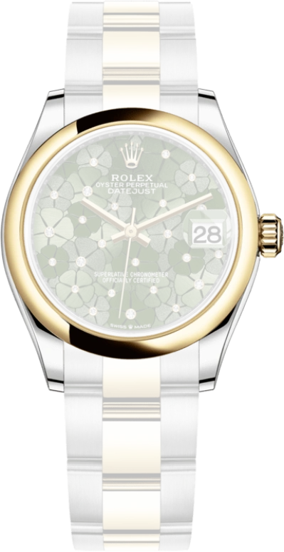 Rolex,Datejust 31 31mm,31mm,Yellow Gold,Stainless Steel,Green,Automatic,Day,55hours,278243,278243-0031