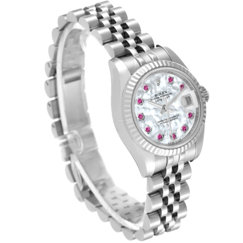 Rolex,Lady-Datejust 26mm,26mm,Stainless Steel,Silver White,White,Automatic,Day,48hours,179174 MOP Ruby
