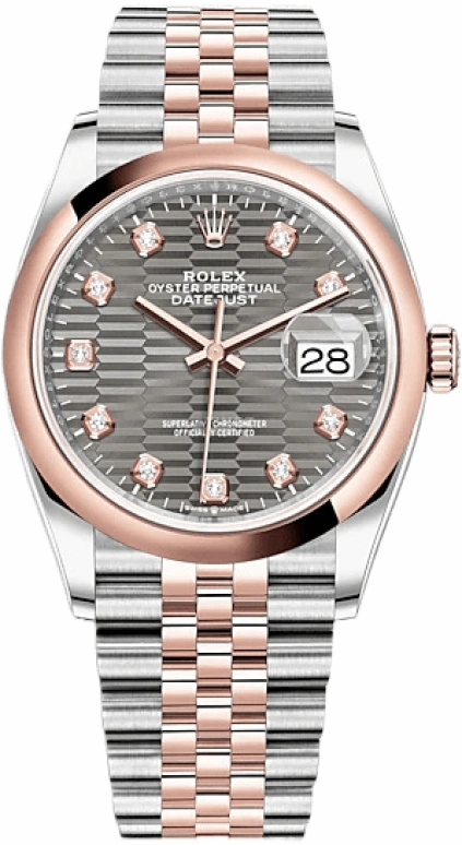 Rolex,Datejust 36 36mm,36mm,Rose Gold,Stainless Steel,Grey,Automatic,Day,70hours,126201,126201-0041
