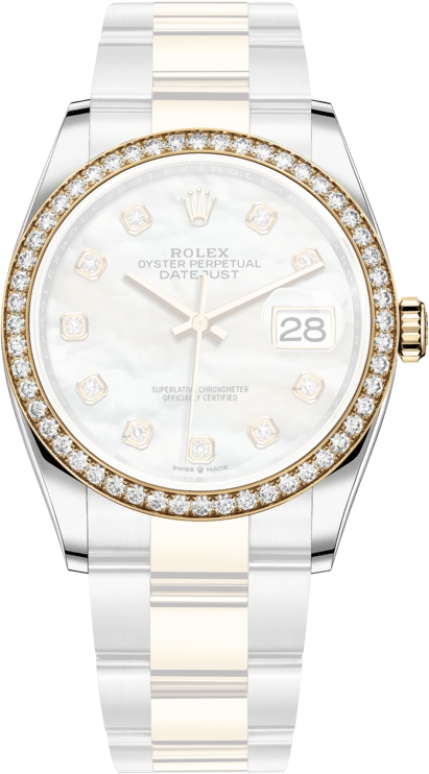 Rolex,Datejust 36 36mm,36mm,Yellow Gold,Stainless Steel,White,Automatic,Day,70hours,126283RBR,126283RBR-0010
