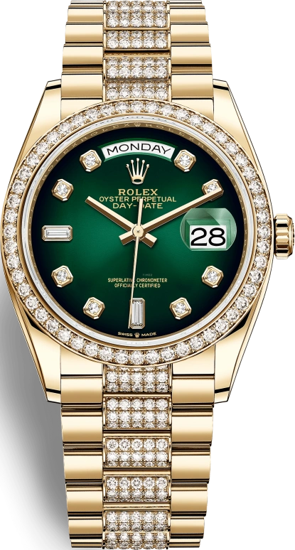 Rolex,Day-Date 36 36mm,36mm,Yellow Gold,Green,Automatic,Date,Day,Conor McGrego,128348RBR,128348RBR-0036