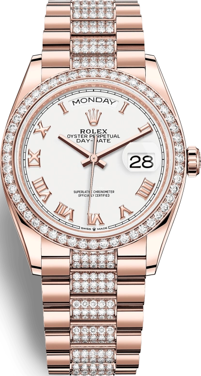 Rolex,Day-Date 36 36mm,36mm,Rose Gold,White,Automatic,Date,Day,128345RBR,128345RBR-0055