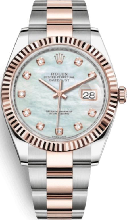 Rolex,Datejust 41 41mm,41mm,Rose Gold,Stainless Steel,White,Automatic,Day,70hours,126331,126331-0013