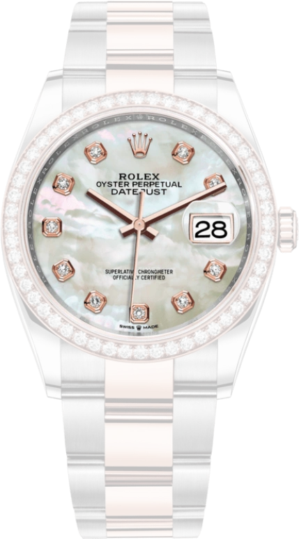 Rolex,Datejust 36 36mm,36mm,Rose Gold,Stainless Steel,White,Automatic,Day,70hours,126281RBR,126281RBR-0010