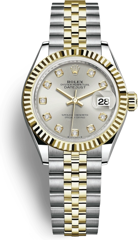 Rolex,Lady-Datejust 28mm,28mm,Yellow Gold,Stainless Steel,Silver,Automatic,Day,55hours,279173,279173-0007